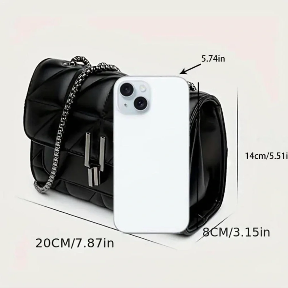 Women's NEW Black Quilted Chain Crossbody Bag - Picture 4 of 10